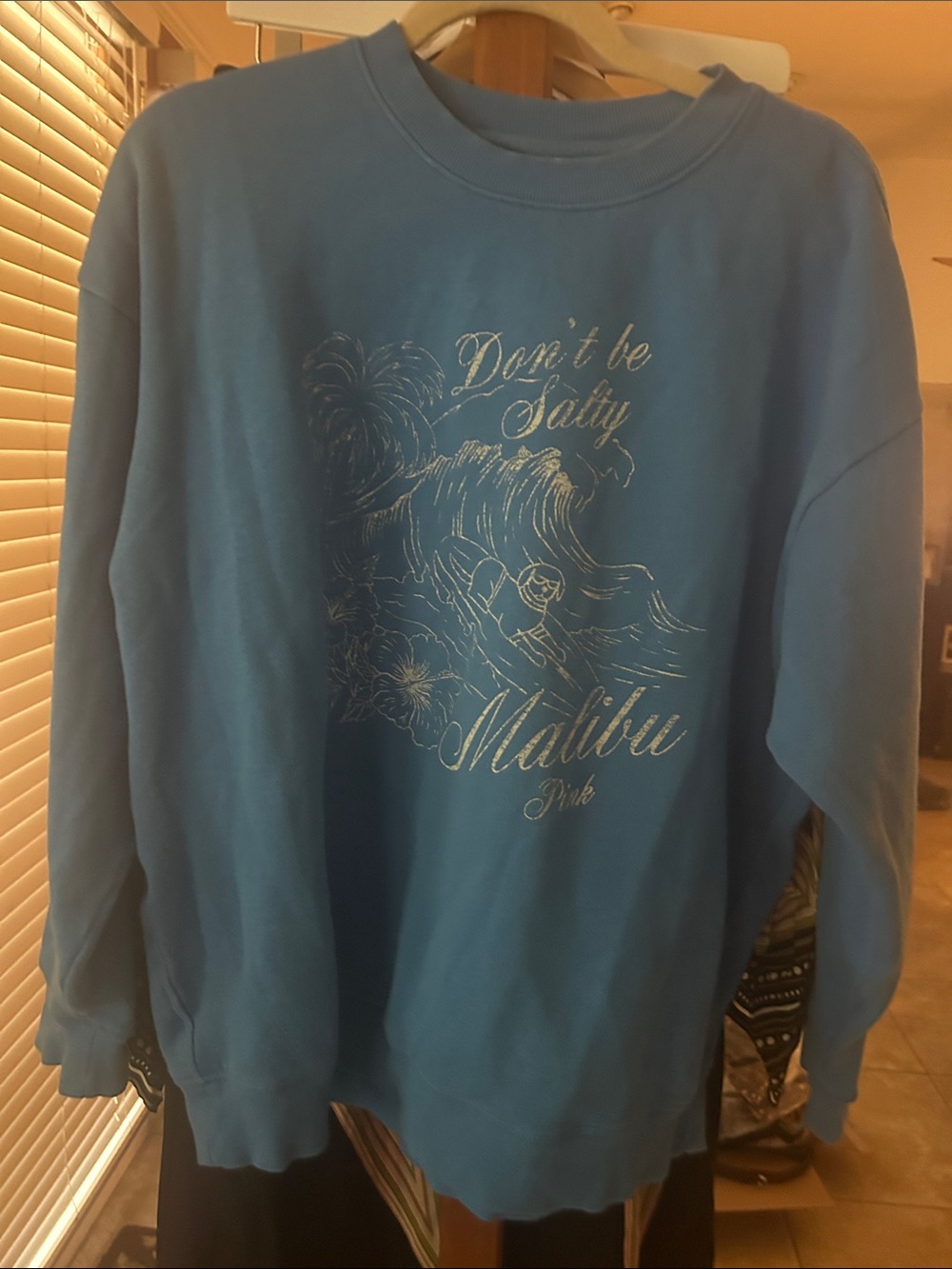 PINK Victoria's Secret Blue Malibu Graphic Crewneck Sweatshirt